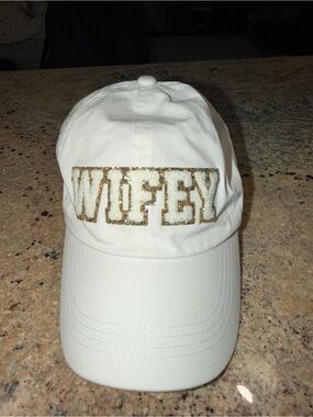 WIFEY Sequined Logo White Baseball Cap